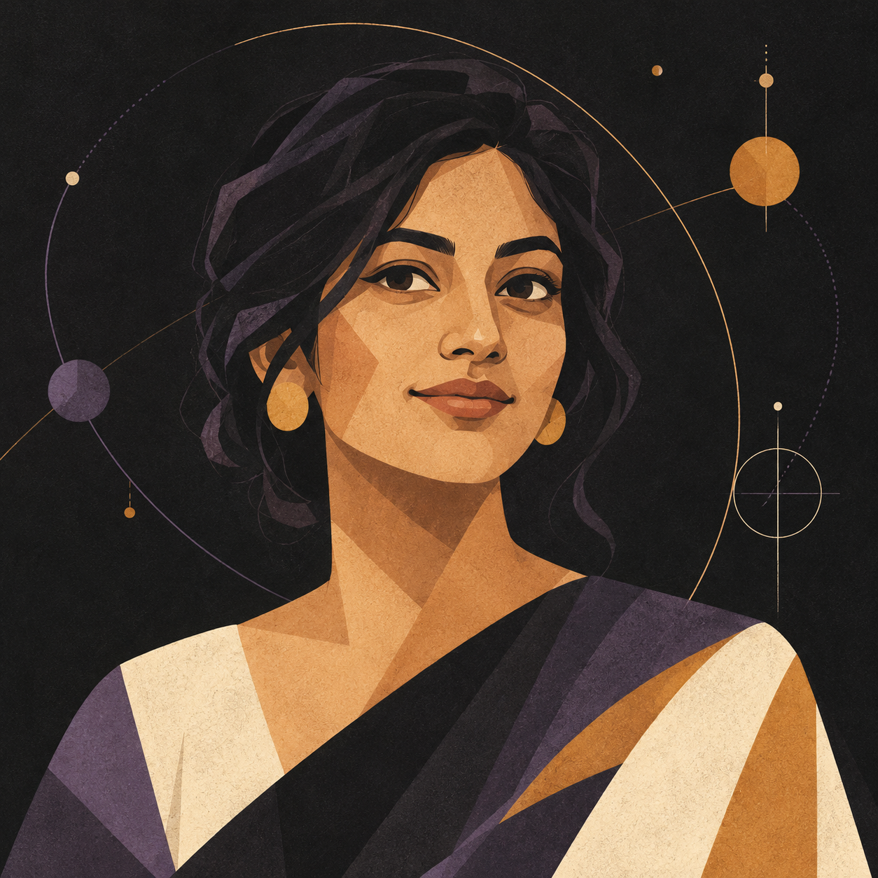 Generated illustrative portrait artwork for Rashika Gupta, not intended as a likeness