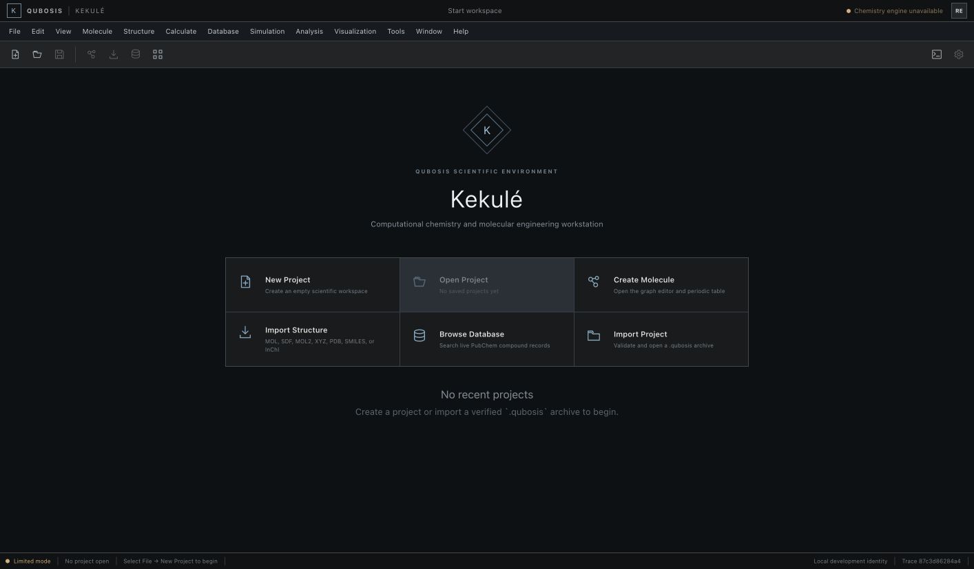 Kekulé start workspace captured from the source application